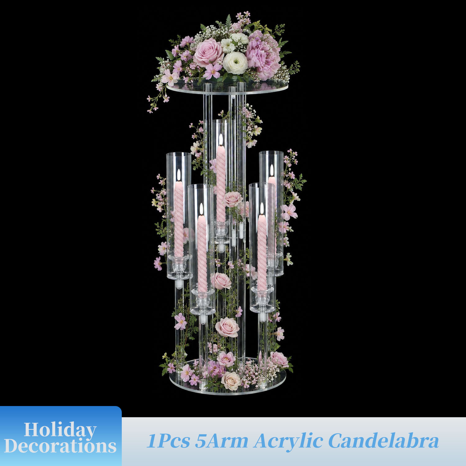 Clear 5-Arm Acrylic Candelabra - Centerpiece Vase Tall ulasan dan harga